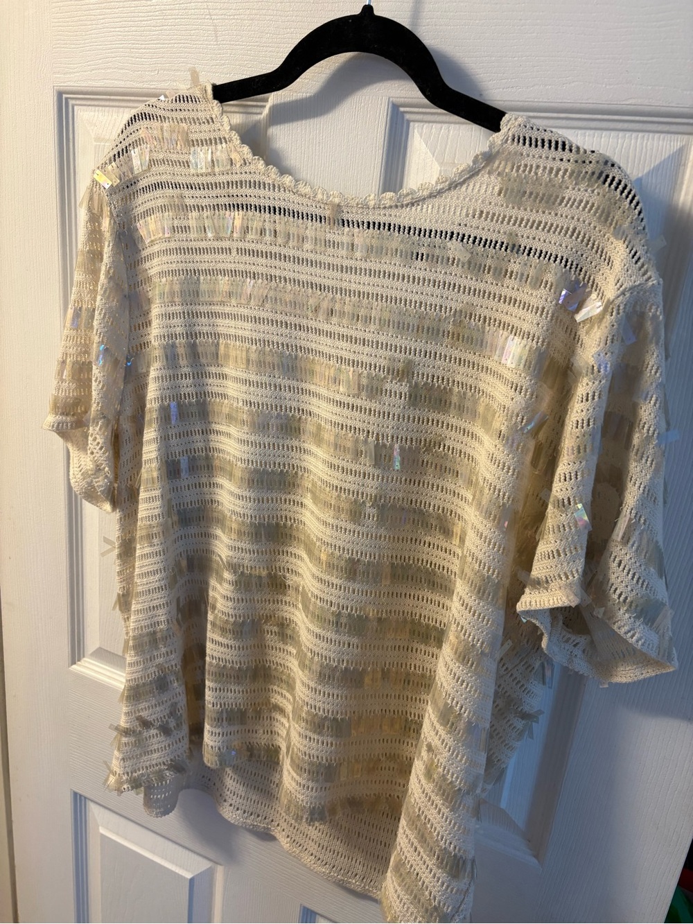J. Crew Cream Crochet Sequin Top